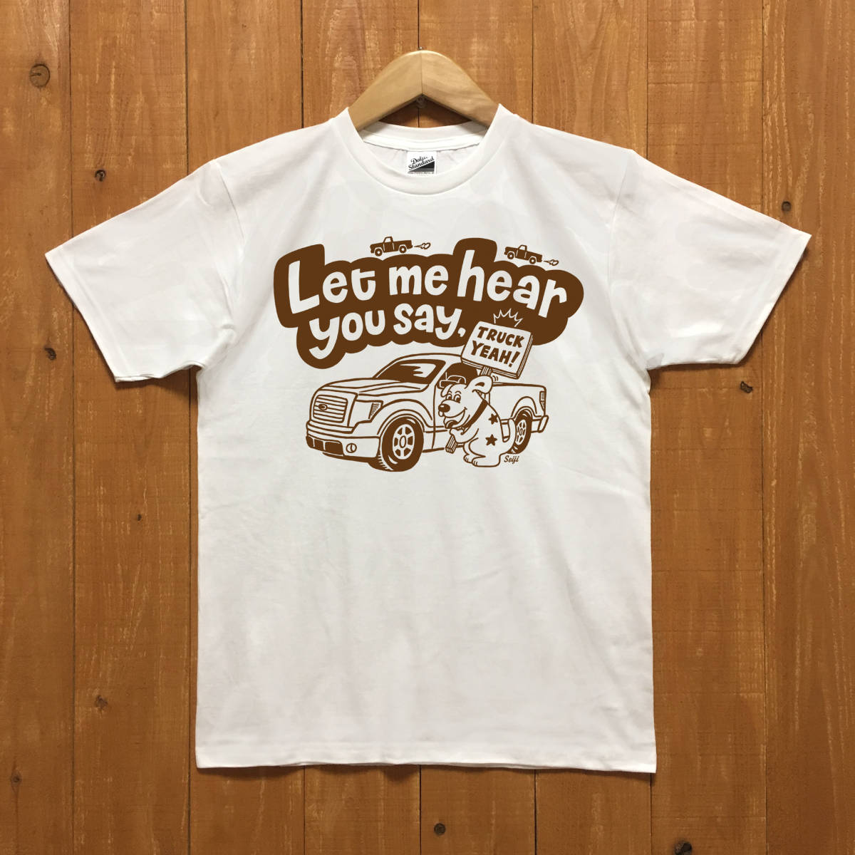 ■ TRUCK YEAH Tシャツ■レディースLサイズ相当(ホワイトxブラウン)アメ車 フォード ドッグ ワンちゃん 犬 FORD DOG拍卖