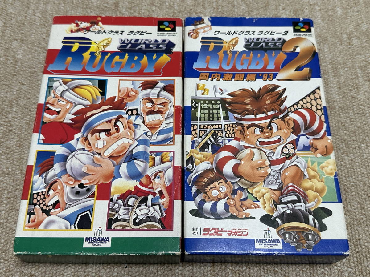 スーパーファミコン(SFC)「ワールドクラスラグビー シリーズ2本フルセット」(箱・説明書 付/A-SET)拍卖