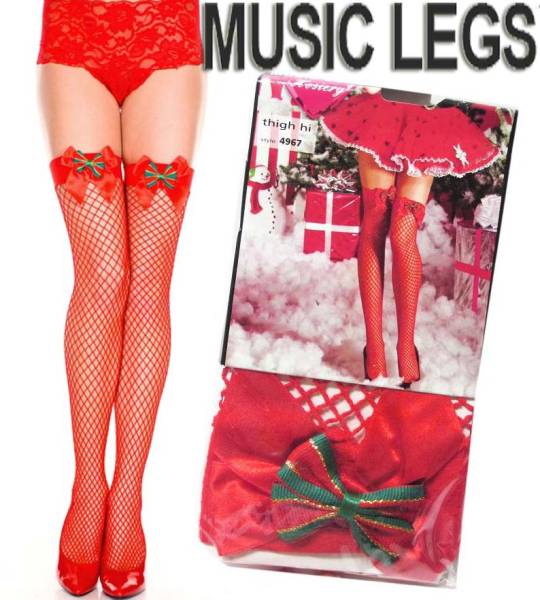 9a7)クリスマス!MUSICLEGSリボン網タイツ赤サンタクロースダンス拍卖
