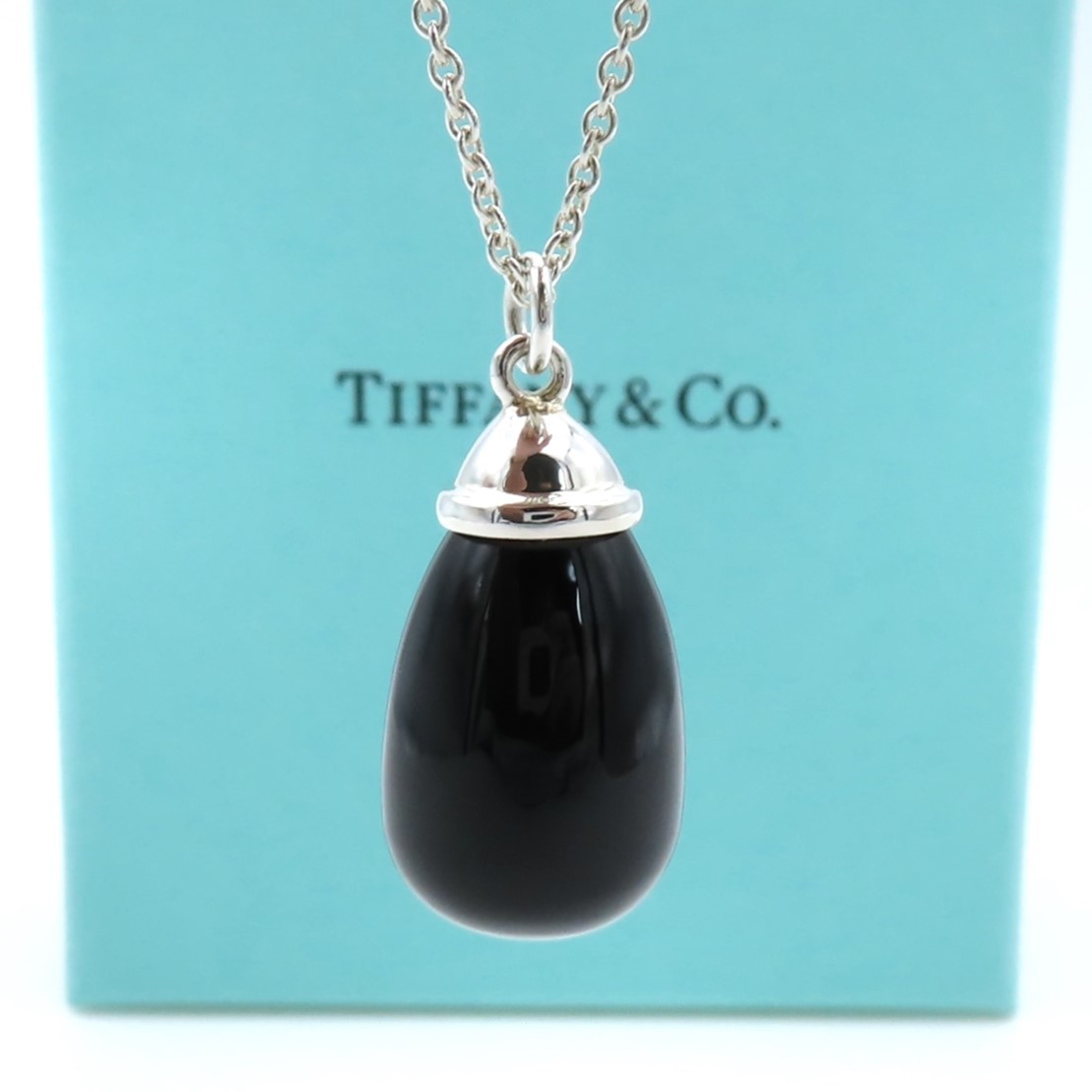 【送料無料】 未使用 Tiffany&Co. ティファニー 大粒 オニキス ドロップ シルバー ネックレス SV925 ブラック HA187拍卖
