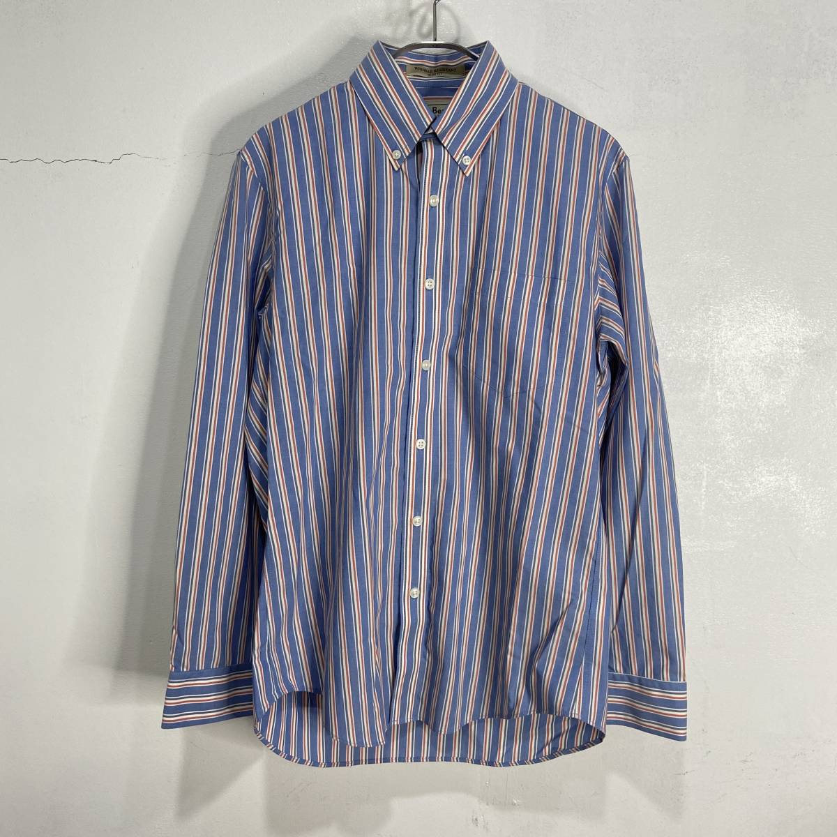 送料無料☆L.L.Bean☆エルエルビーン☆マルチストライプ柄長袖ボタンダウンシャツ☆WRINKLE RESISTANT☆サックスカラー☆S☆K23拍卖