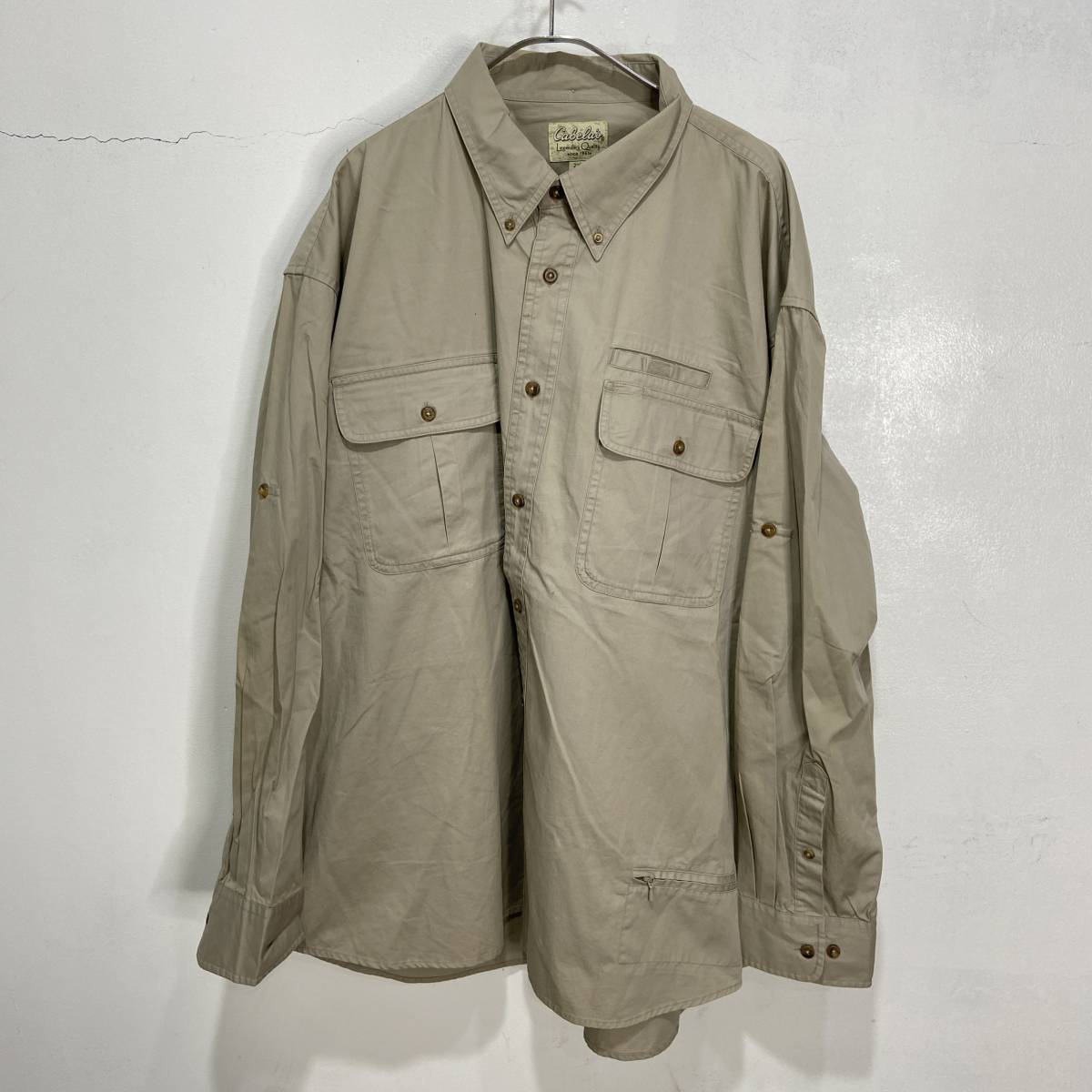 送料無料☆Cabela's☆カベラス☆アウトドアシャツ☆無地☆長袖☆ビッグサイズ☆ベージュ☆2XL☆K23拍卖