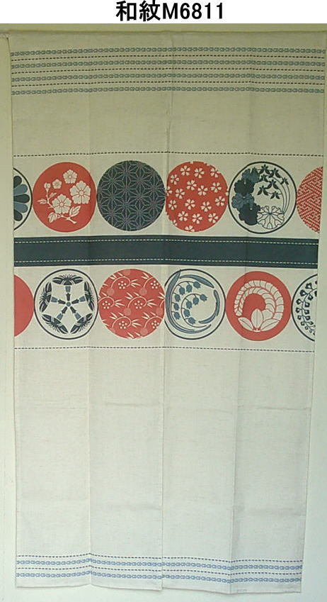 麻入り和柄のれん幅85×丈150cm 和紋M6811-furu-和柄拍卖