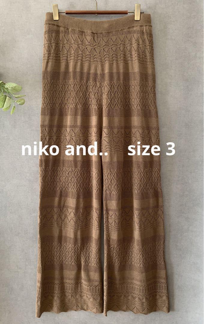 niko and.. 透かし編みゴムパンツ 茶 ブラウン サマーニット素材拍卖