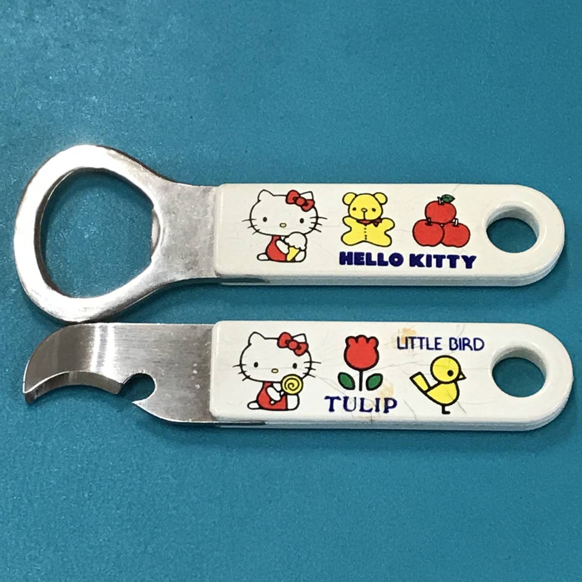 /23K480 1 昭和レトロ HELLO KITTY ハローキティ サンリオ 栓抜き 缶切り 2点セット 1976 当時物 中古拍卖