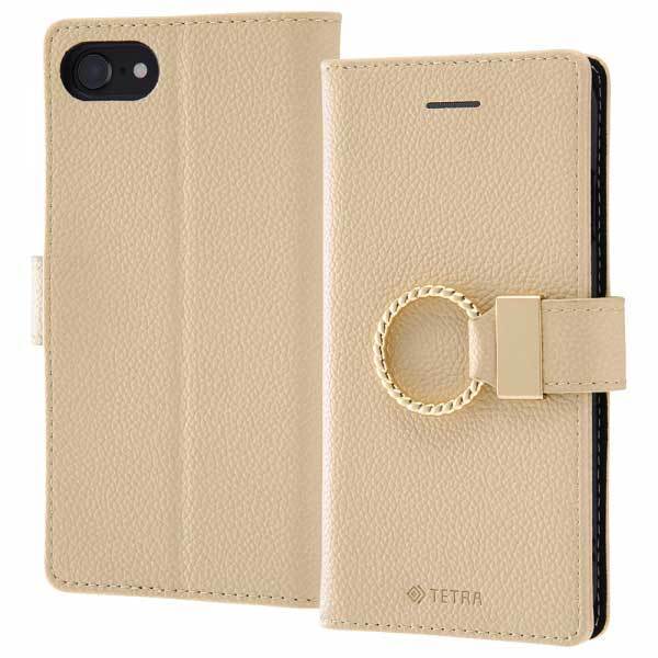 iPhone SE 第3世代 第2世代 8 7 手帳型ケース ベージュ レザーカバー リング付き 女性 カードポケット マグネット かわいい シンプル拍卖