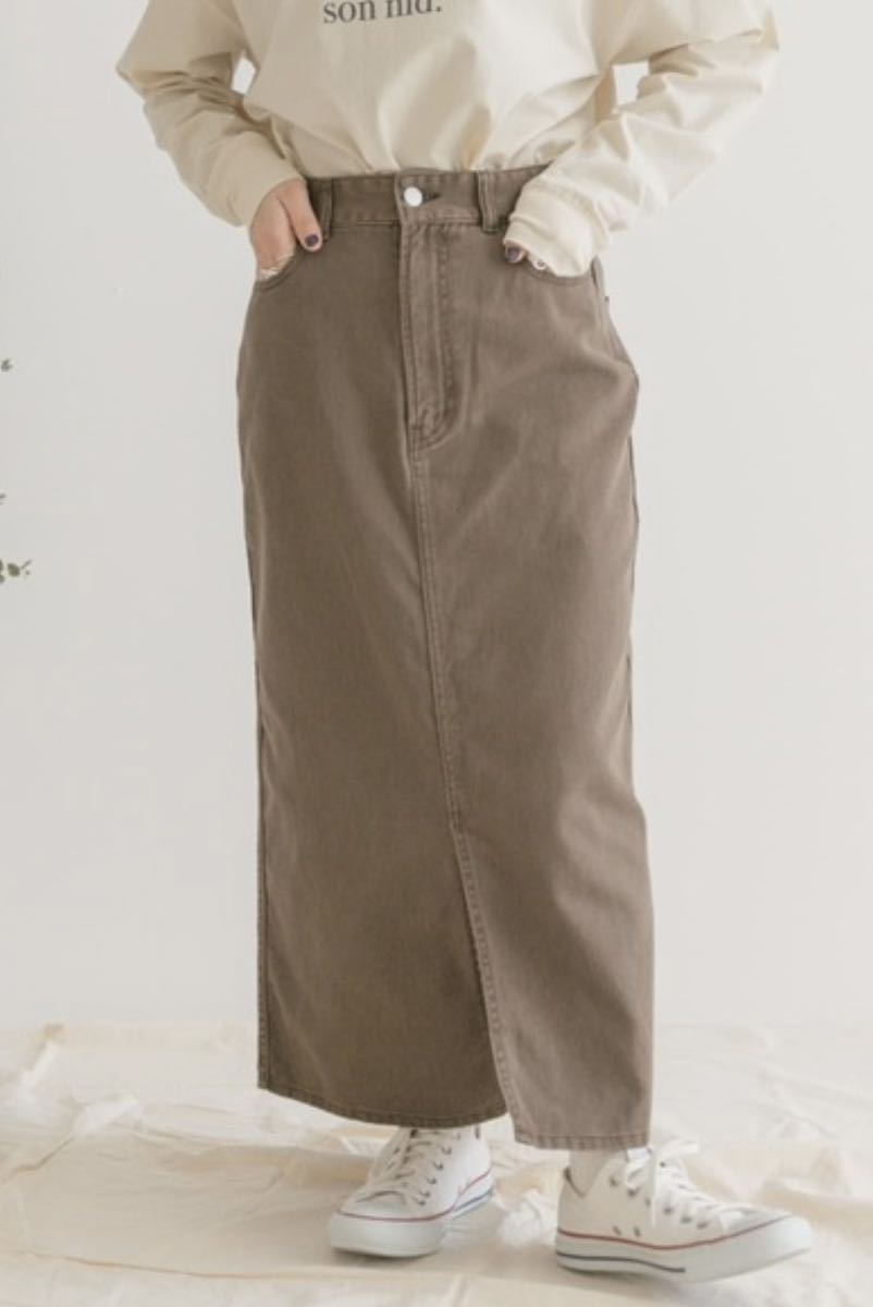 新品・未使用に近い美品 ITEMS URBAN RESEARCH アーバンリサーチ ダークブラウン マキシ ロング スカート スリット ポケット付き デニム 綿拍卖