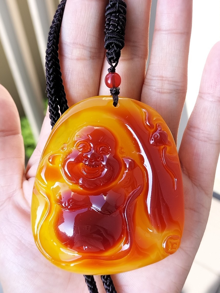 蜜蝋琥珀 アンバー 笑い仏 佛彫刻 ペンダント ネックレス拍卖