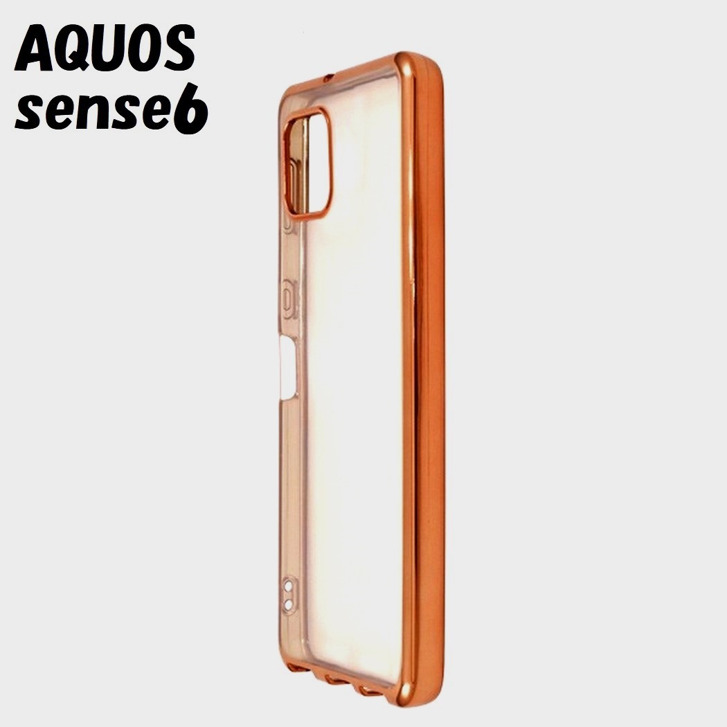AQUOS sense6/6s:メタリック カラー バンパー 背面クリア ソフト ケース◆ピンク 桃拍卖