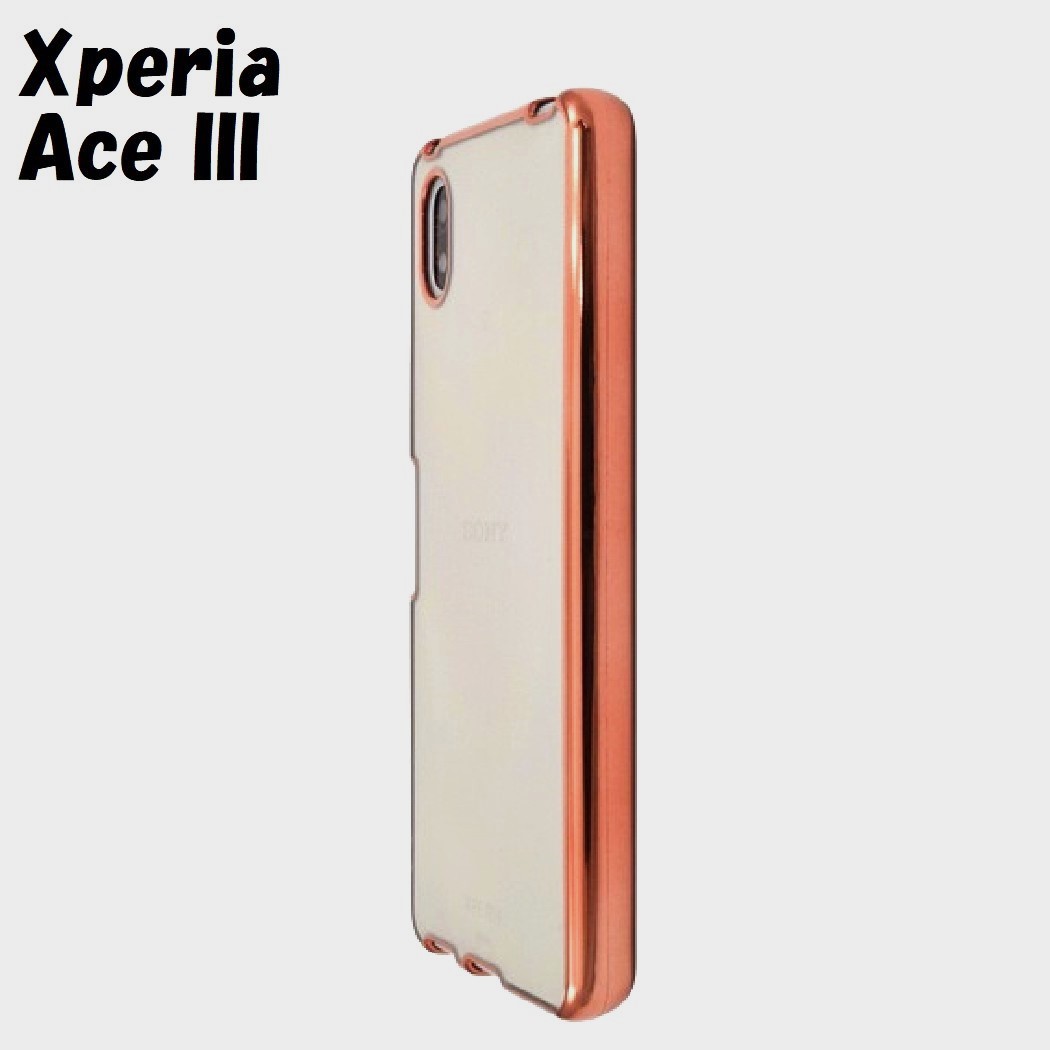 Xperia Ace III:メタリック カラー バンパー 背面クリア ソフト ケース★ピンク 桃拍卖
