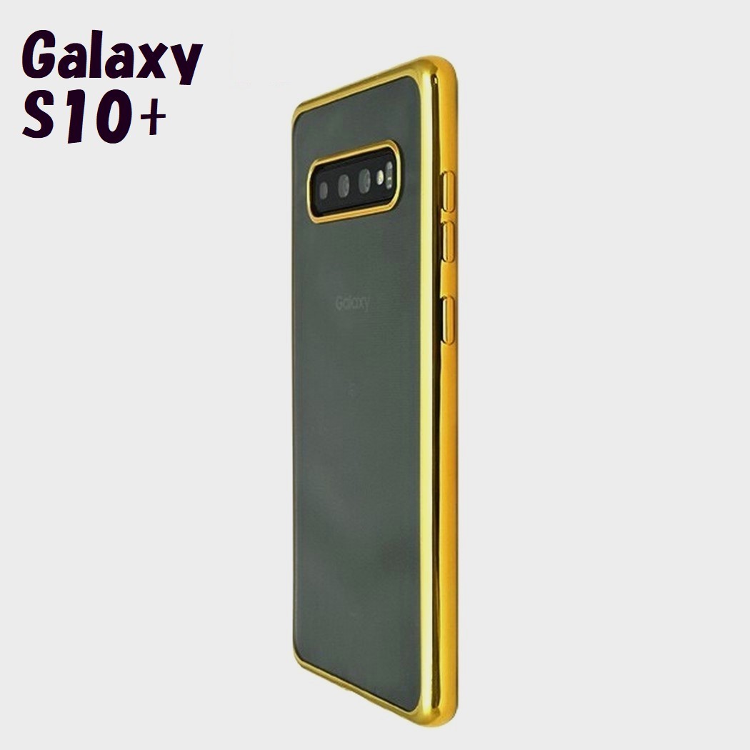 Galaxy S10+:メタリック カラー バンパー 背面クリア ソフト ケース★ゴールド 金拍卖