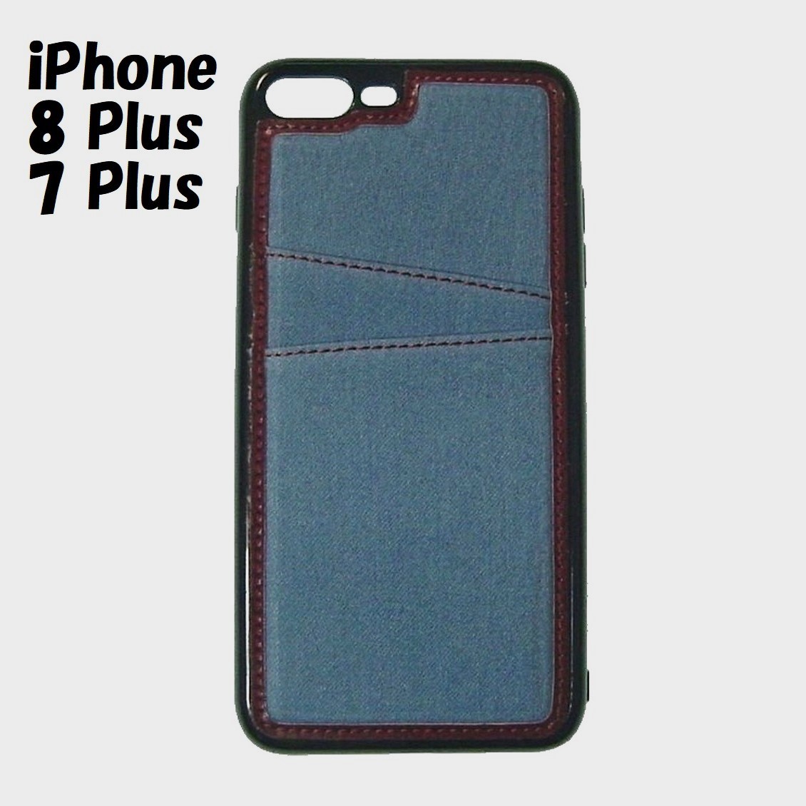 iPhone 8 Plus/7プラス: カードポケット付き デニム ジーンズ 背面ケース★ブルー拍卖