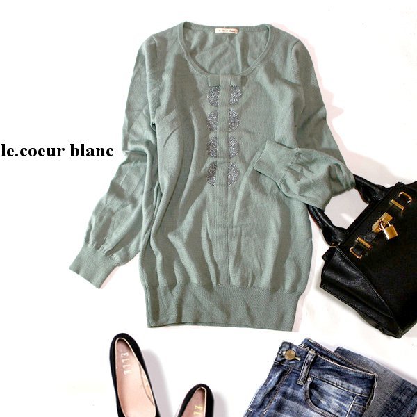 ☆☆ 美品 le.coeur blanc ルクールブラン ☆☆ 大人可愛い ウール ニット プルオーバー 38号 M 秋 冬 23C11拍卖