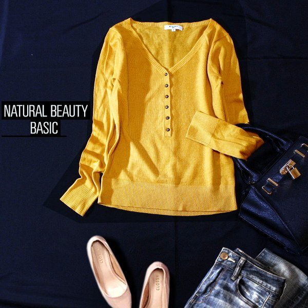 ☆☆ 美品 NATURAL BEAUTY BASIC ナチュラルビューティーベーシック ☆☆ ウール100% 綺麗め細身 ニット プルオーバー S 春 秋 合服 23A12拍卖