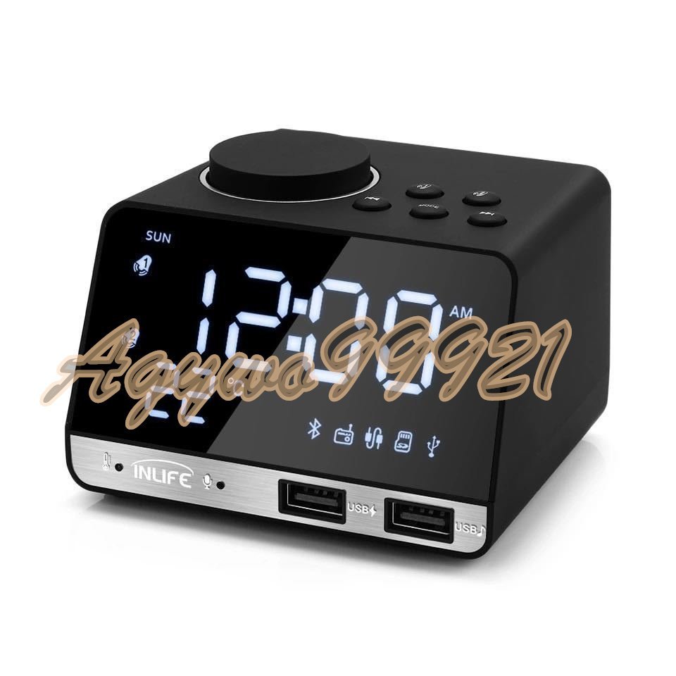 Inlife K11 Bluetooth 4.2 ラジオアラーム時計スピーカー 2 USB ポート LED デジタルアラーム時拍卖