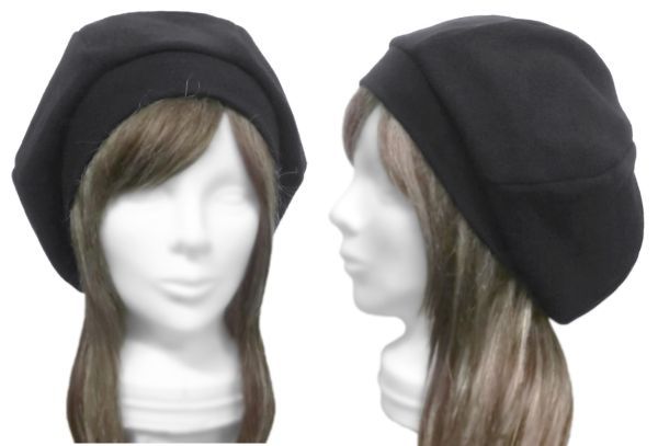 ◇送料無料◇ ハンドメイド◆リブ付ベレー帽◆コットンスウェットニット/ブラック ◇ゆったりサイズ・小顔効果・長いシーズン着用◇拍卖