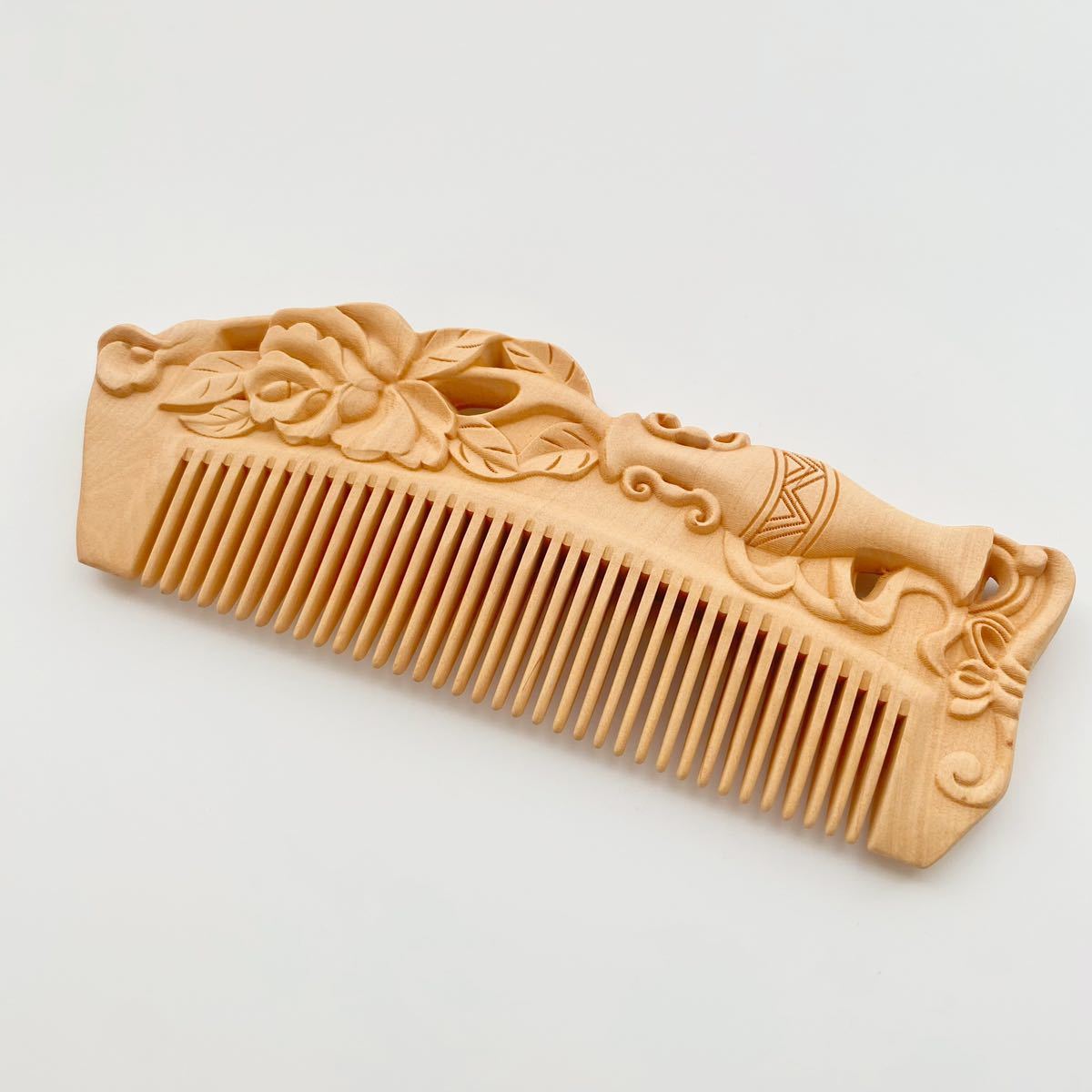 つげ櫛 本つげ 木製櫛 花 静電気防止 美髪 頭皮マッサージ 男女プレゼント拍卖