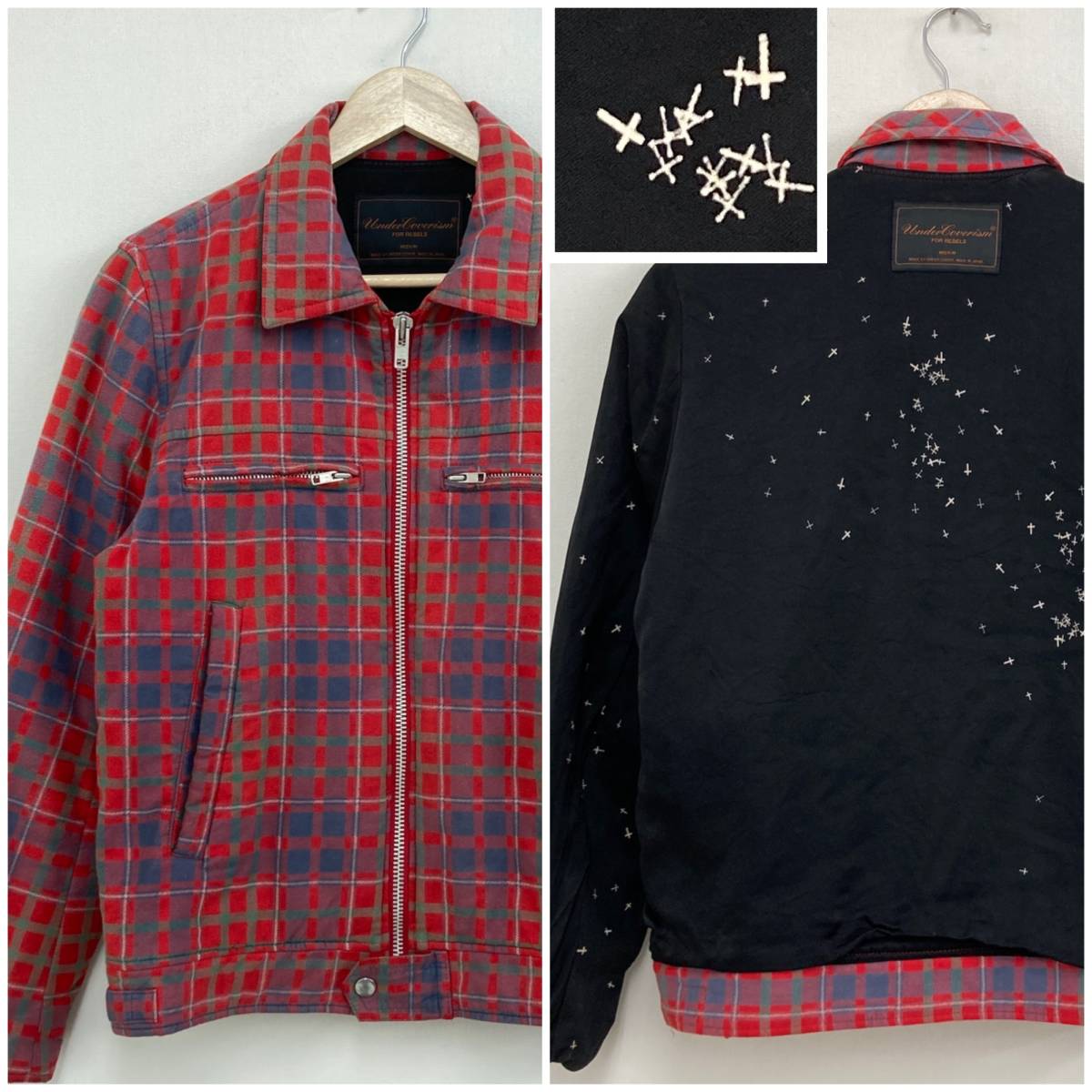 2002AW 魔女期 UNDERCOVER クロス 総柄 チェック ジャケット Mサイズ アンダーカバー ブルゾン 十字架 VINTAGE archive 3110195拍卖