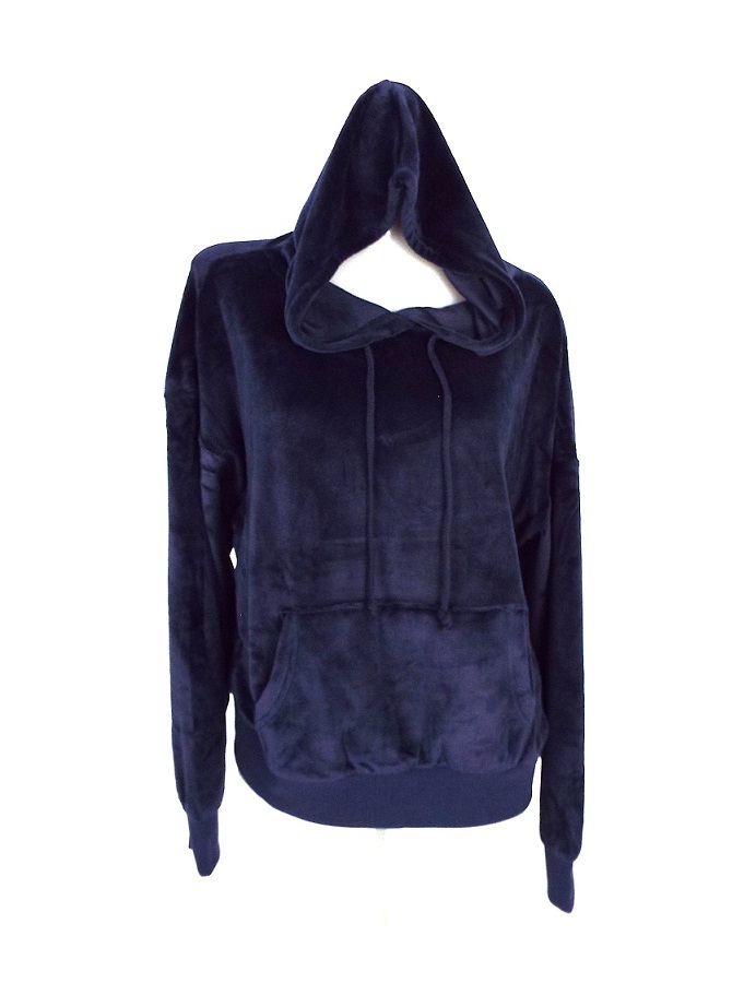 BASICALLY ネイビー Mサイズ ベロアフーディー 長袖 ショート丈 ポリエステル95%,ポリウレタン5% 新品 ベイシカリー拍卖
