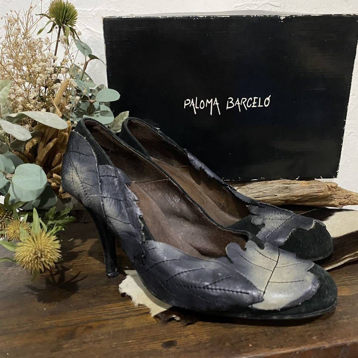 PALOMA BARCELO(パロマバルセロ) size:38 (24.5cm~25cm) *リーフデザインパンプス* バックスキン×レザ−拍卖