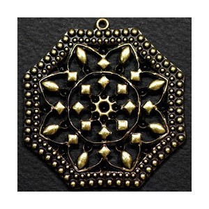 大きな八角形の座金パーツ 透かしパーツ オクタゴン 49mm 金古美 アンティークゴールド Y1108-10 アクセサリーパーツ 金具拍卖