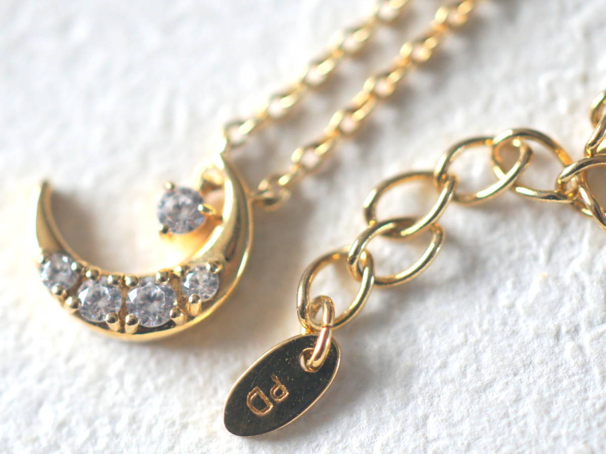 ピンキー&ダイアン PD 三日月 ジルコニア付き ネックレス イエロー シルバー950製 ゴールドカラー Pinky&Dianne ムーン 月拍卖