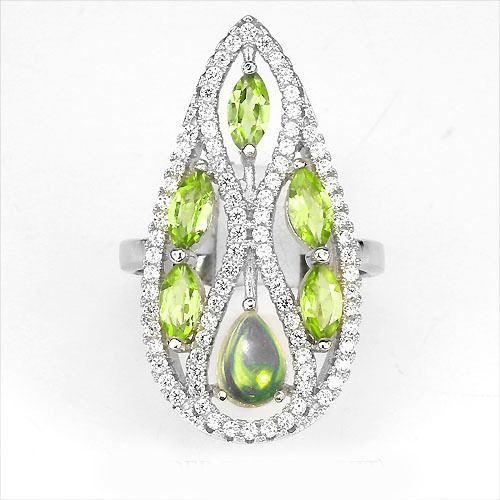 エチオピア産イエローオパール&ペリドット純銀リングAF 14号拍卖