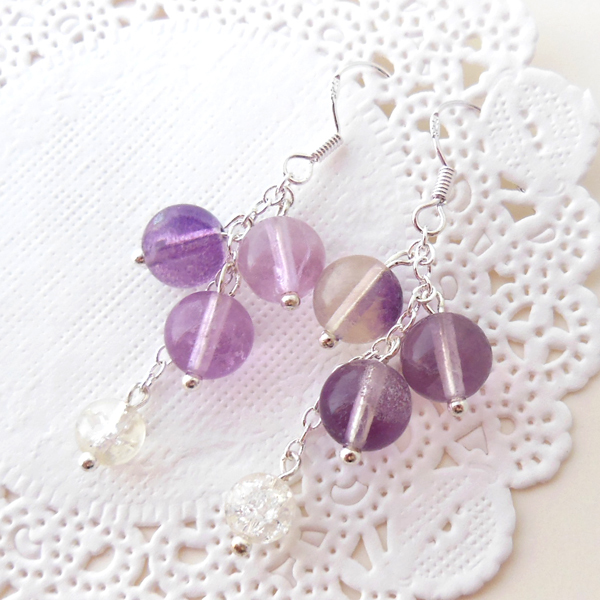 フローライト&虹入りクラック水晶 シルバー製フリンジピアスAB *大人可愛い(*^_^*)*拍卖