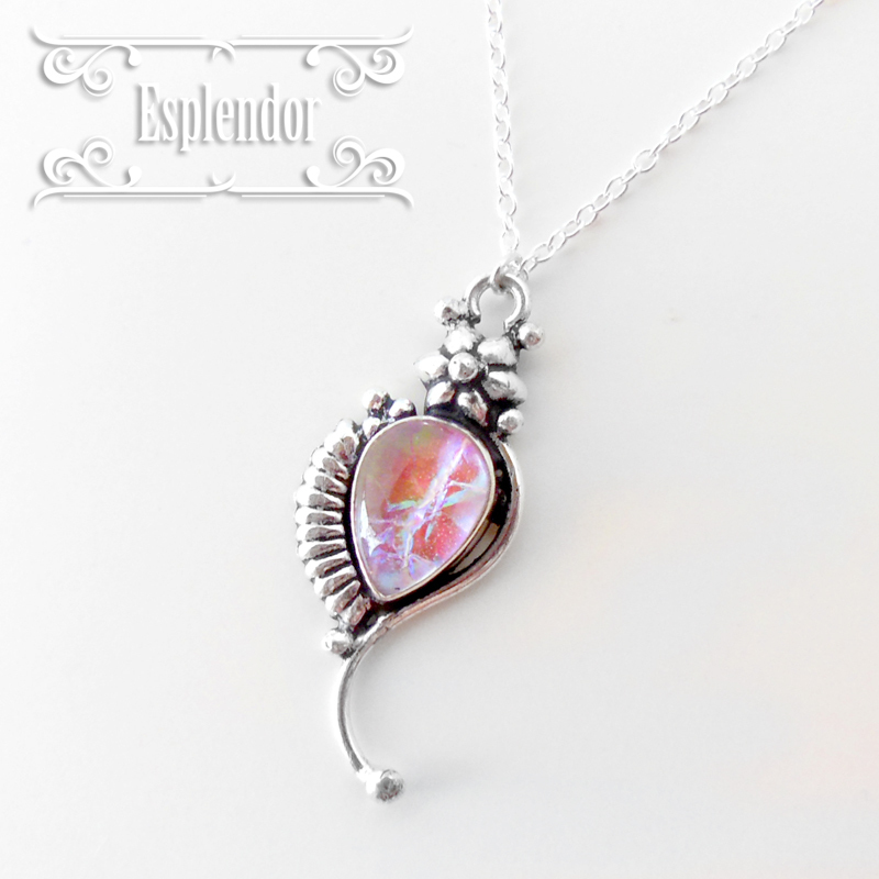 ダイクロイックガラス シルバーペンダントネックレスE拍卖