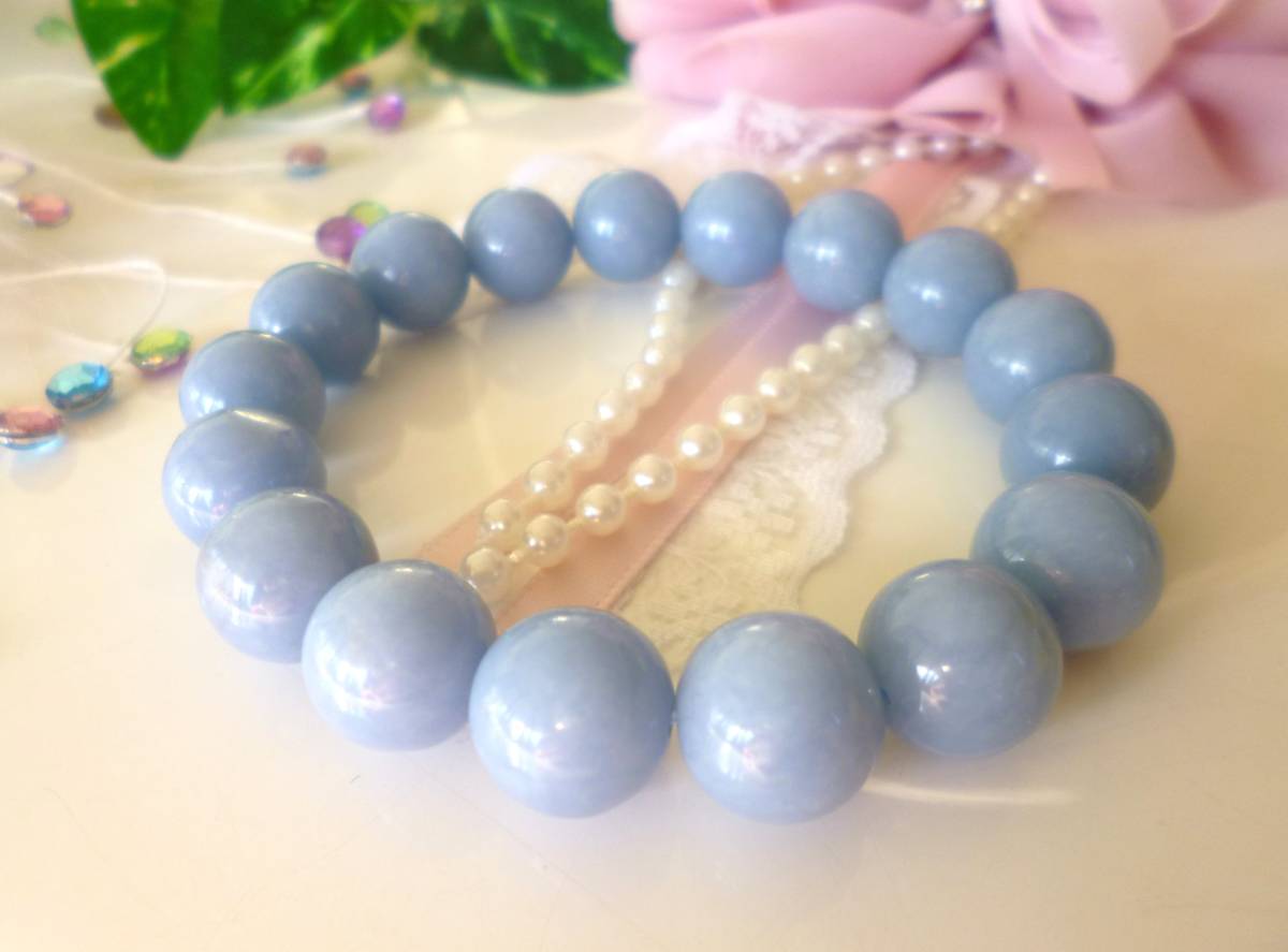 ☆天使の微笑(ほほえみ)☆心のやすらぎ☆綺麗なパステルブルー☆高品質AAA☆エンジェライト☆ ☆大珠12mm☆ ☆16cm ☆拍卖