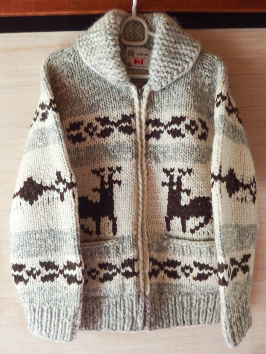 CANADA製カウチンセーター ハンドニット WOOL100% サイズL位拍卖