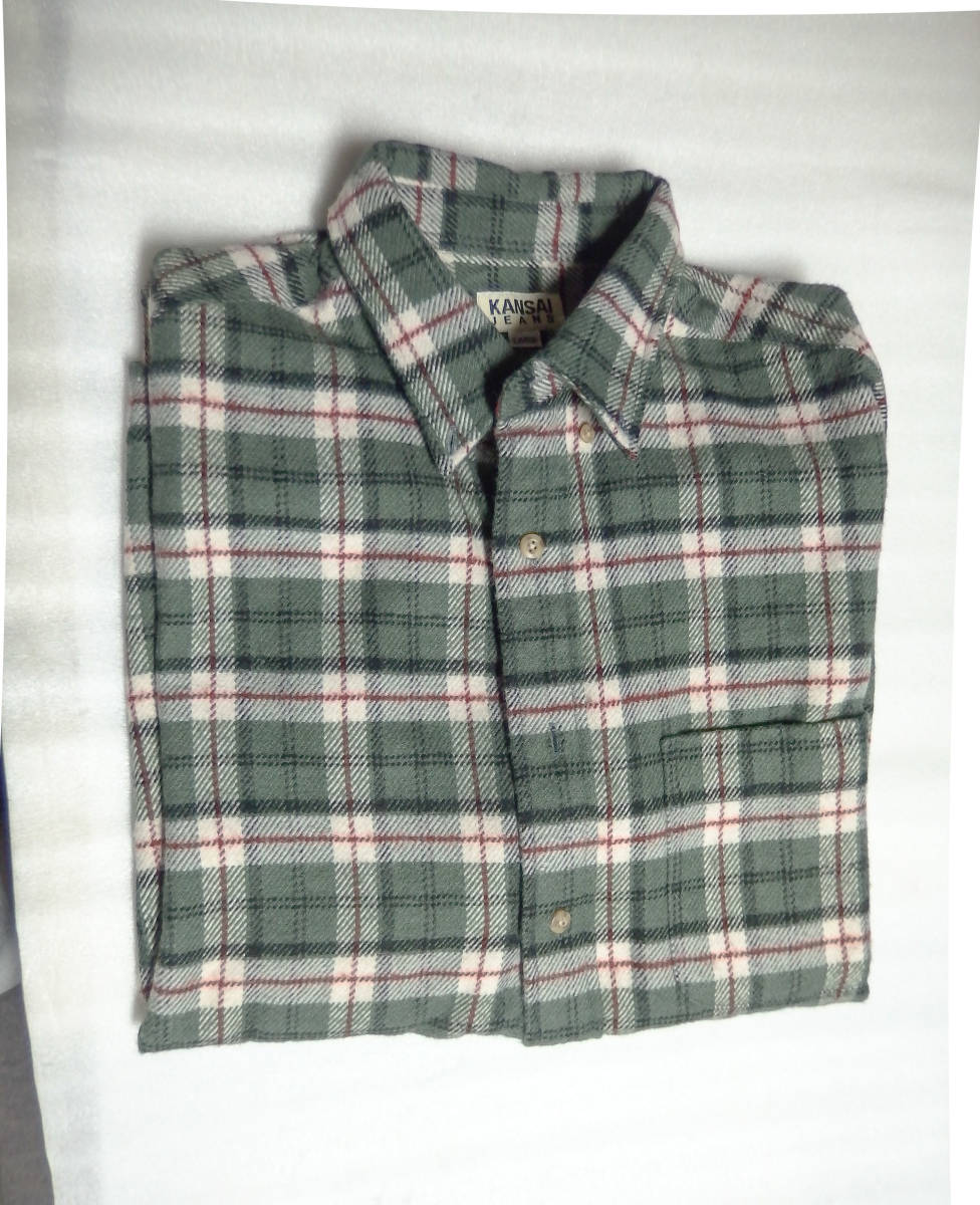厚手のウール混紡 長袖 KANSAI JEANS LARGEサイズ グリーン系 美品拍卖