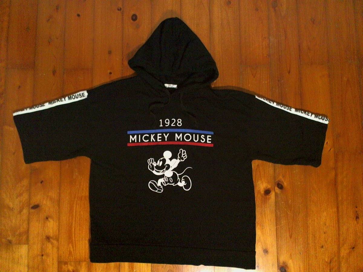 ☆ディズニー【Disney】スウェット 半袖フーディー パーカー トレーナー Tシャツ L 黒 ブラック クリックポスト可拍卖