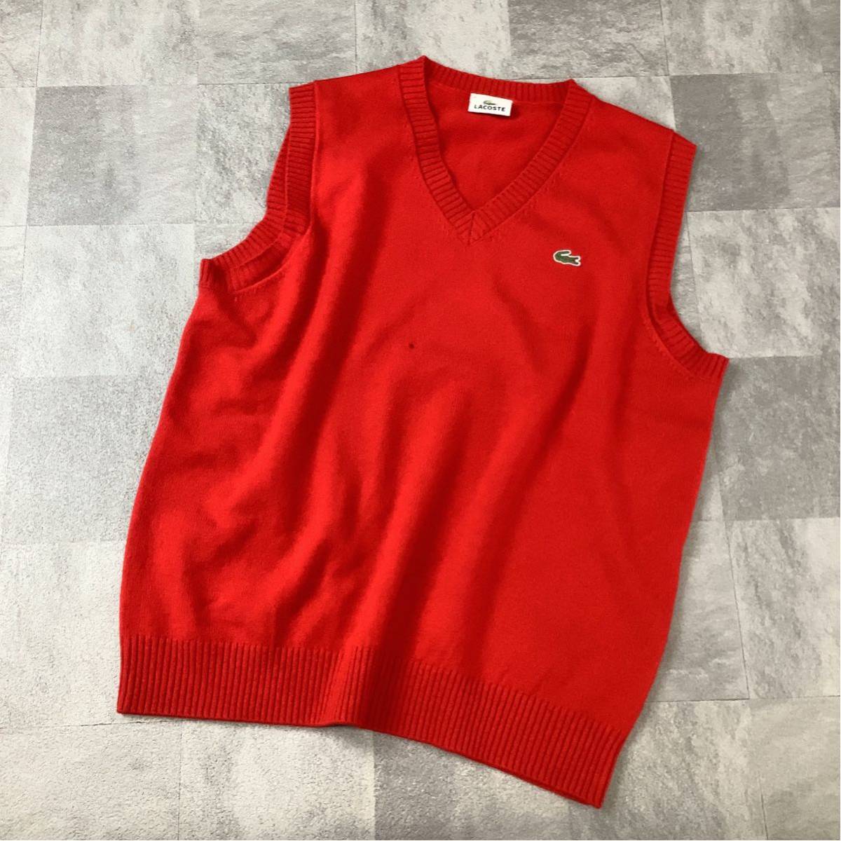 LACOSTE ラコステ シルクウール ニットベスト メンズ サイズ4 M レッド ゴルフ golf 滑らかな着心地拍卖