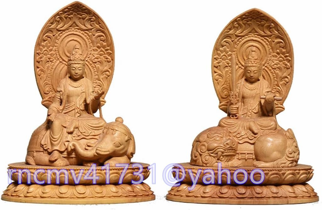 文殊菩薩 高級天然ツゲ木彫り(2体セット)_仏像 フィギュア ◆厄除け十二支守り本尊・守護仏 木彫り仏像(高さ10cm×巾8cm×奥行6cm)拍卖