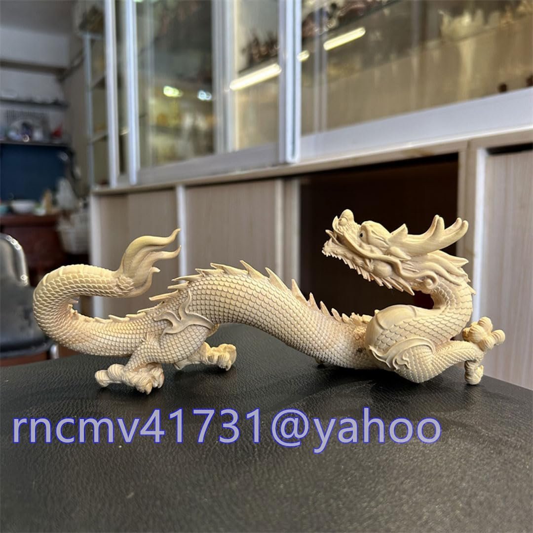 「81SHOP」置物 開運 龍 風水 高級天然ツゲ木彫り 金運アップ 置物 (23cm)拍卖