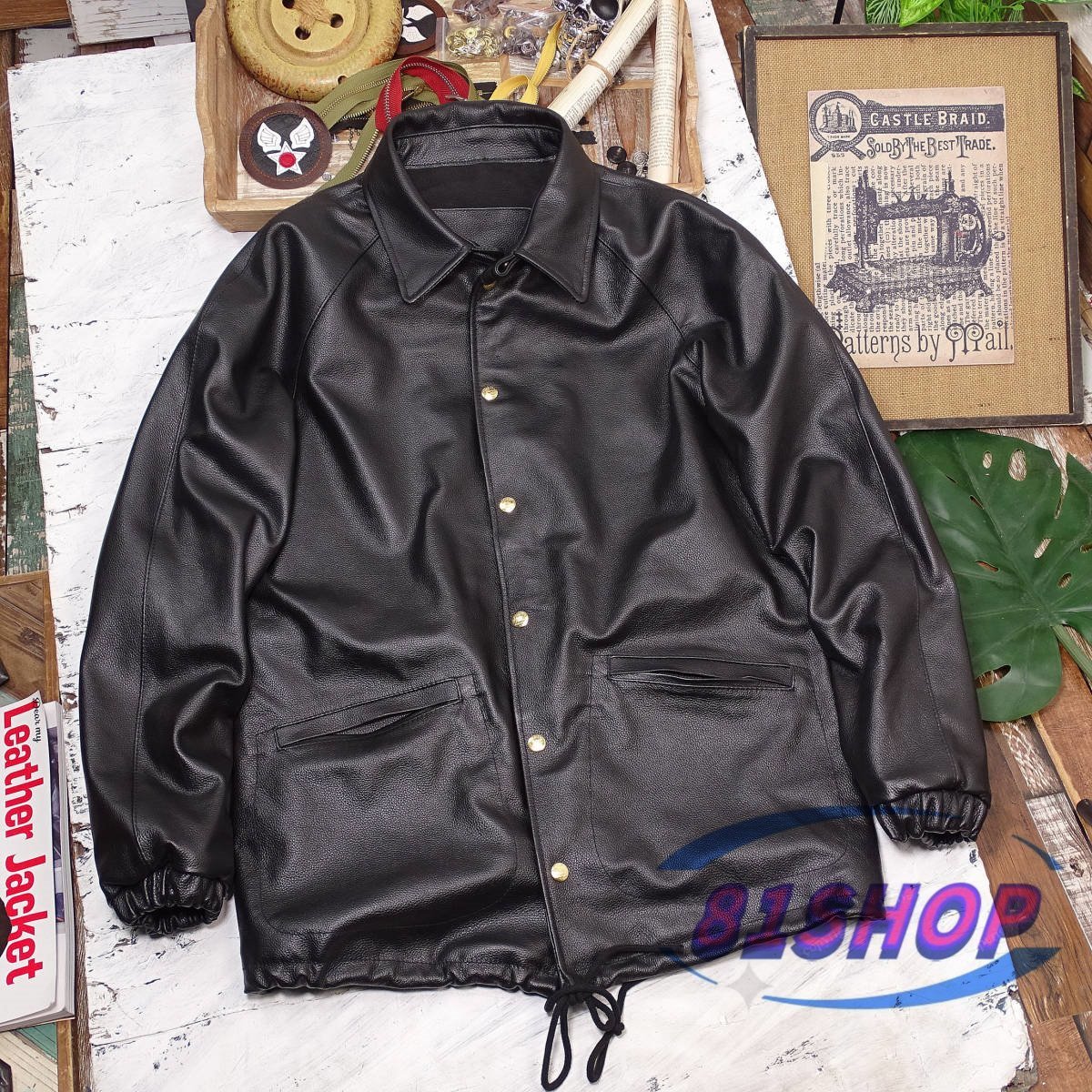 「81SHOP」高品質 コーチジャケット ブラック ウインドブレーカー ブルゾン スポーツ レジャー バイカー レザー牛革拍卖