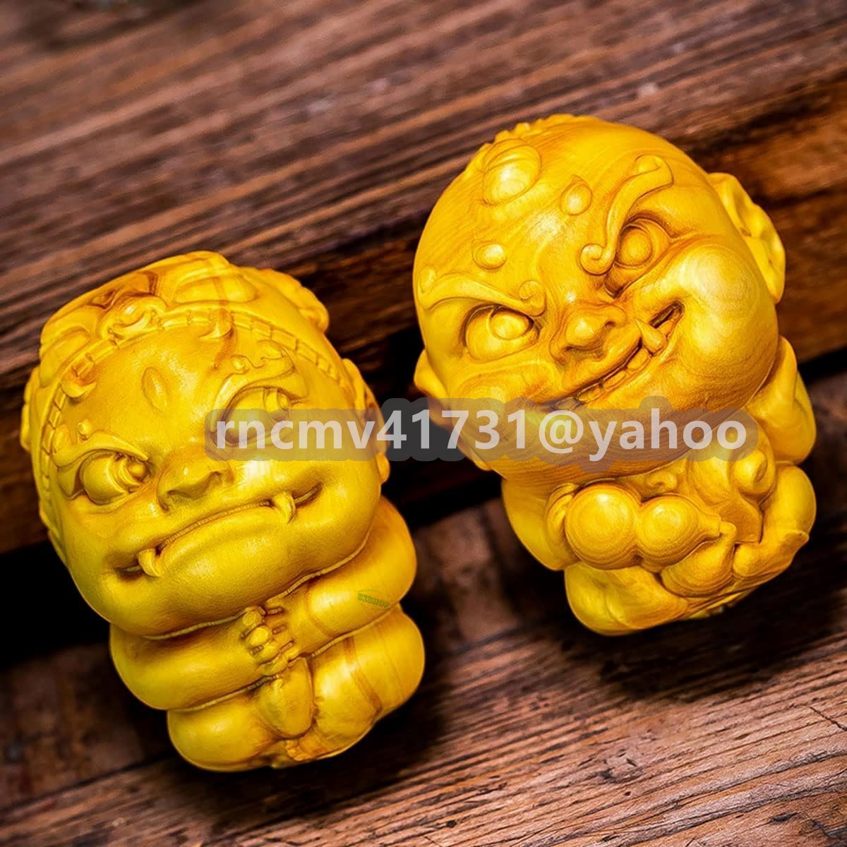 ミニ かわいい 金角大王、銀角大王 高さ6cm 高級天然ツゲ木彫り【オブジェ 置物】美術 フィギュア コレクション 木製彫刻 置物 (2体セット)拍卖