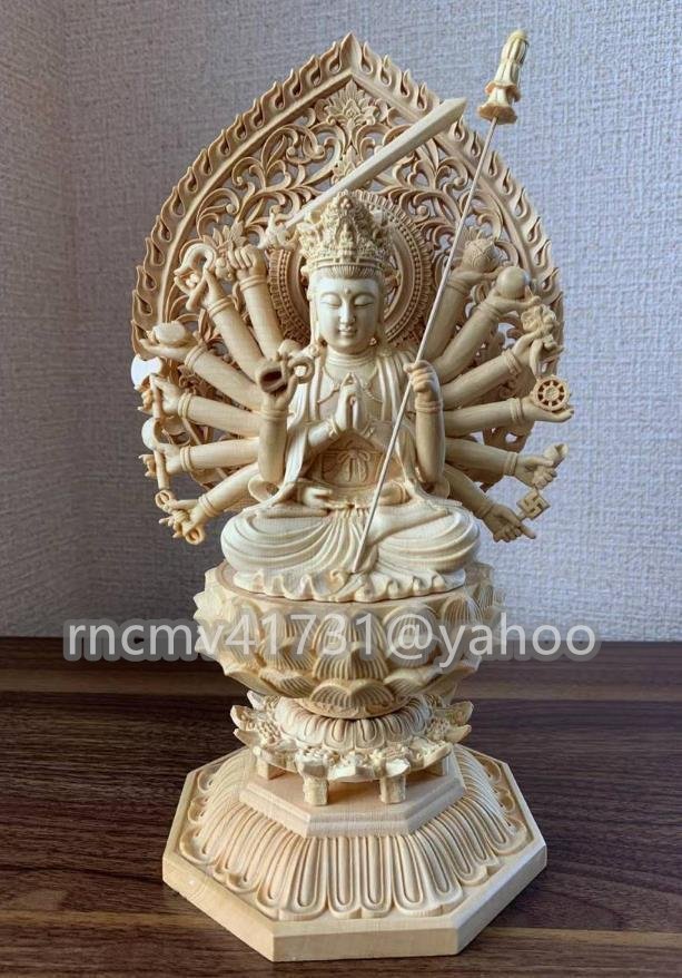 「81SHOP」総檜材 精密彫刻 仏像 木彫り 准胝観音菩薩像拍卖