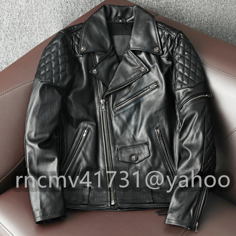 「81SHOP」上質な本革 牛革レザージャケット男性バイクライディングハンサムスリム レザージャケットコート拍卖