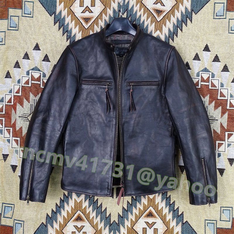 「81SHOP」レザージャケット メンズ 高級 イタリア馬革 本革 茶芯ホースハイド 1.3mm ライダースジャケット 革ジャン S~5XL拍卖