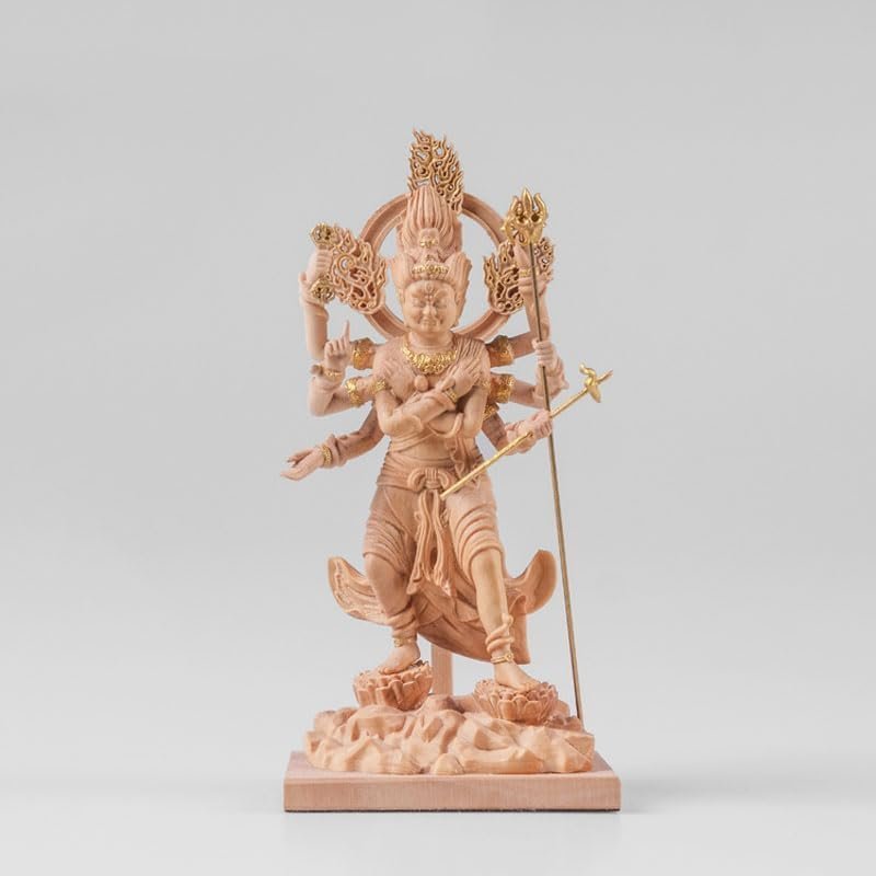 「81SHOP」軍荼利明王★ 木彫りの仏像 (ぐんだりみょうおう) 五大明王之一 柘植 金泥仕様 高さ13cm拍卖