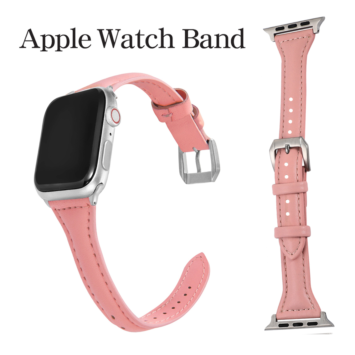 AppleWatch 本革レザーバンド ベルト アップルウォッチバンド ベルト:ピンク 42/44/45/49mm拍卖