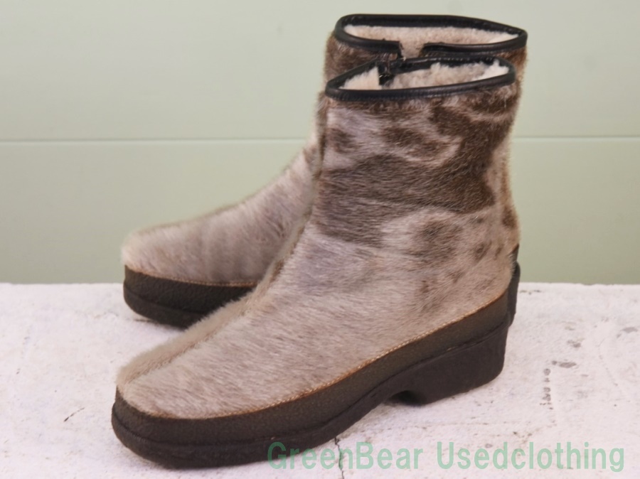 X361◆ビンテージ エスキモーブーツ アザラシ毛 良い味 茶 ブラウン レディース 22cm拍卖