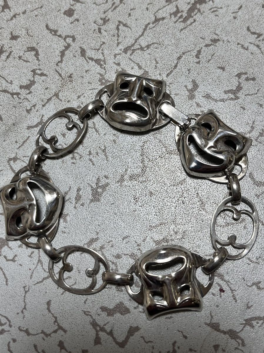 美品 50s TWO FACE ブレスレット トゥーフェイス ツーフェイス 泣き笑い シルバー925 50年代 ロカビリー ヴィンテージ チェーン バングル拍卖
