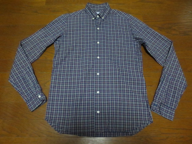 steven alan スティーブンアレン 長袖 チェック柄コットンボタンダウンシャツ胸ポケット XXS 紺×赤×白× アメリカ製拍卖