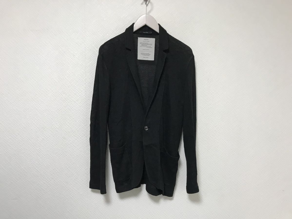 本物バイオグラフィーbiographyリネン麻ニットテーラードジャケットメンズサーフミリタリーアメカジスーツビジネス日本製S黒ブラック44拍卖