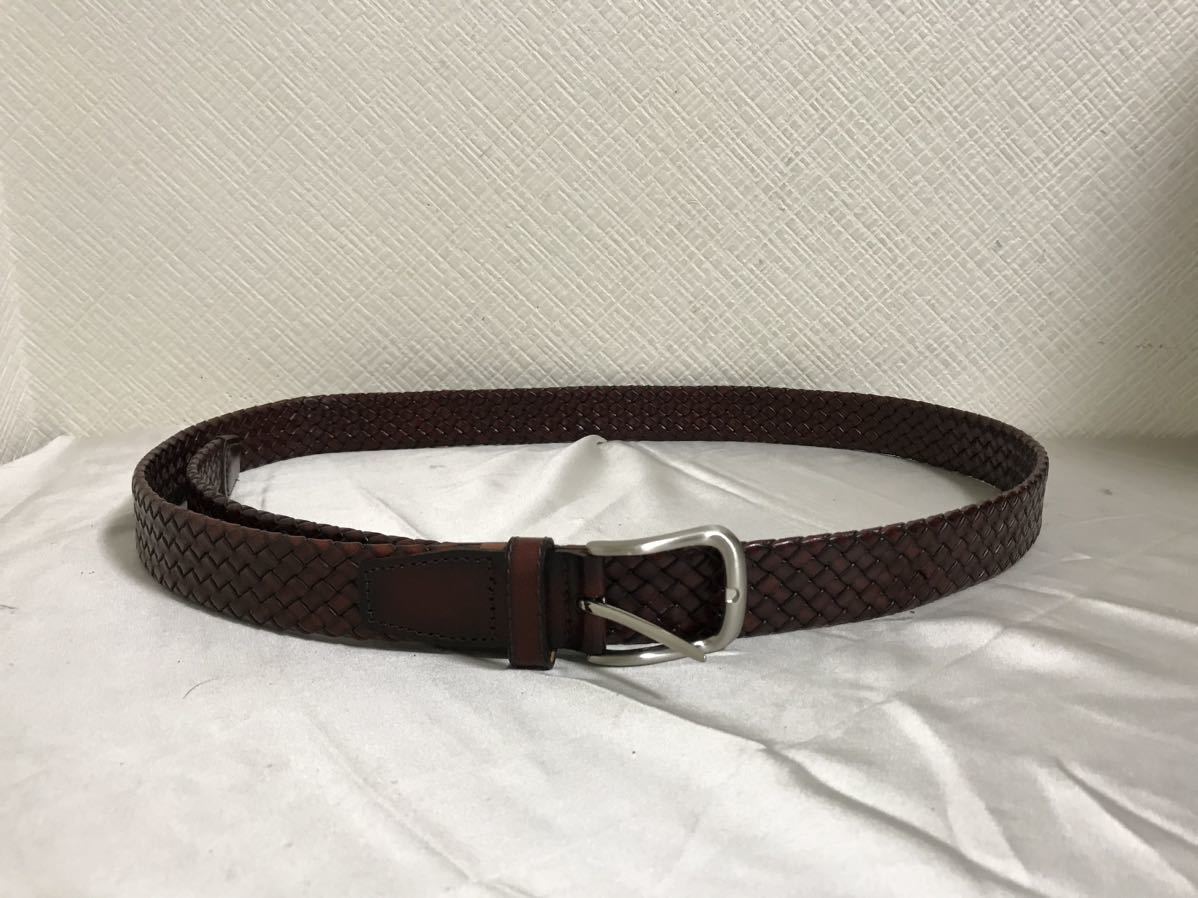 美品本物本革レザー編み込みメッシュベルト旅行メンズレディーススーツビジネスミリタリーワーク茶ブラウン拍卖