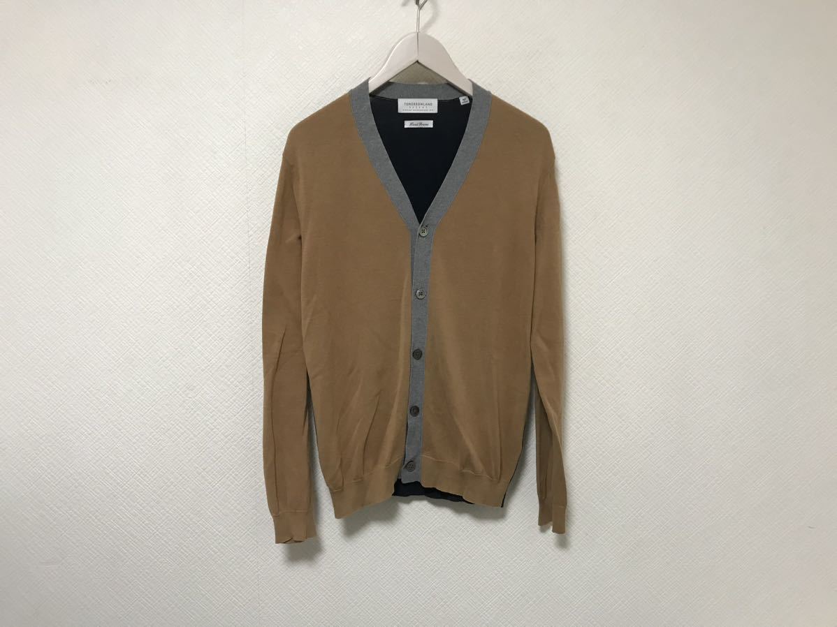本物トゥモローランドTOMORROWLANDコットン切り替えデザインニット長袖セーターカーディガンメンズサーフアメカジビジネススーツ茶紺S拍卖