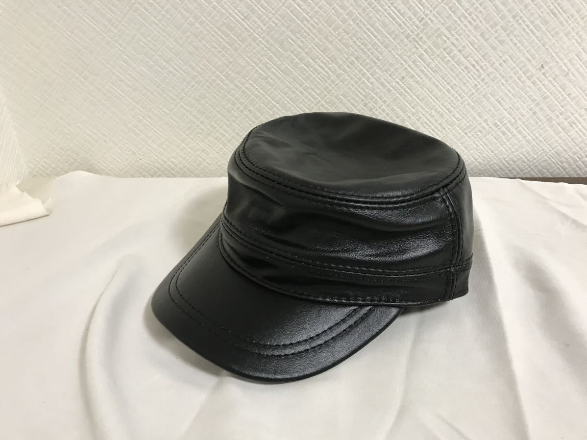 新品未使用本物セレブレザーリアル本革ラムレザー羊皮帽子ワークキャップ旅行トラベルメンズレディースゴルフサーフミリタリー黒ブラック拍卖